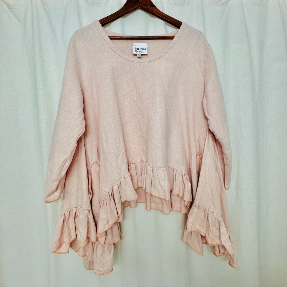 Soft Blush 100% linen Ruffle Hem blouse